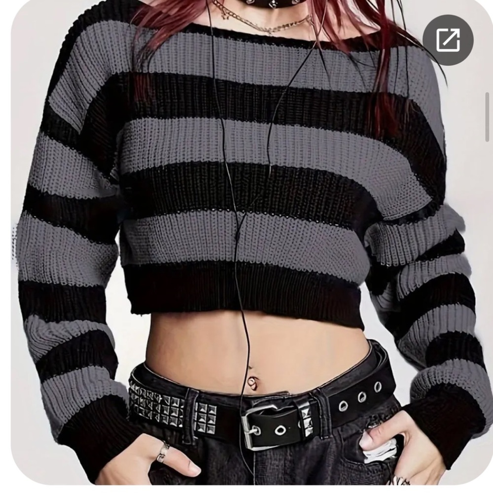NEW YesStyle Acubi Black and Gray Off-the-Shoulder Sweater